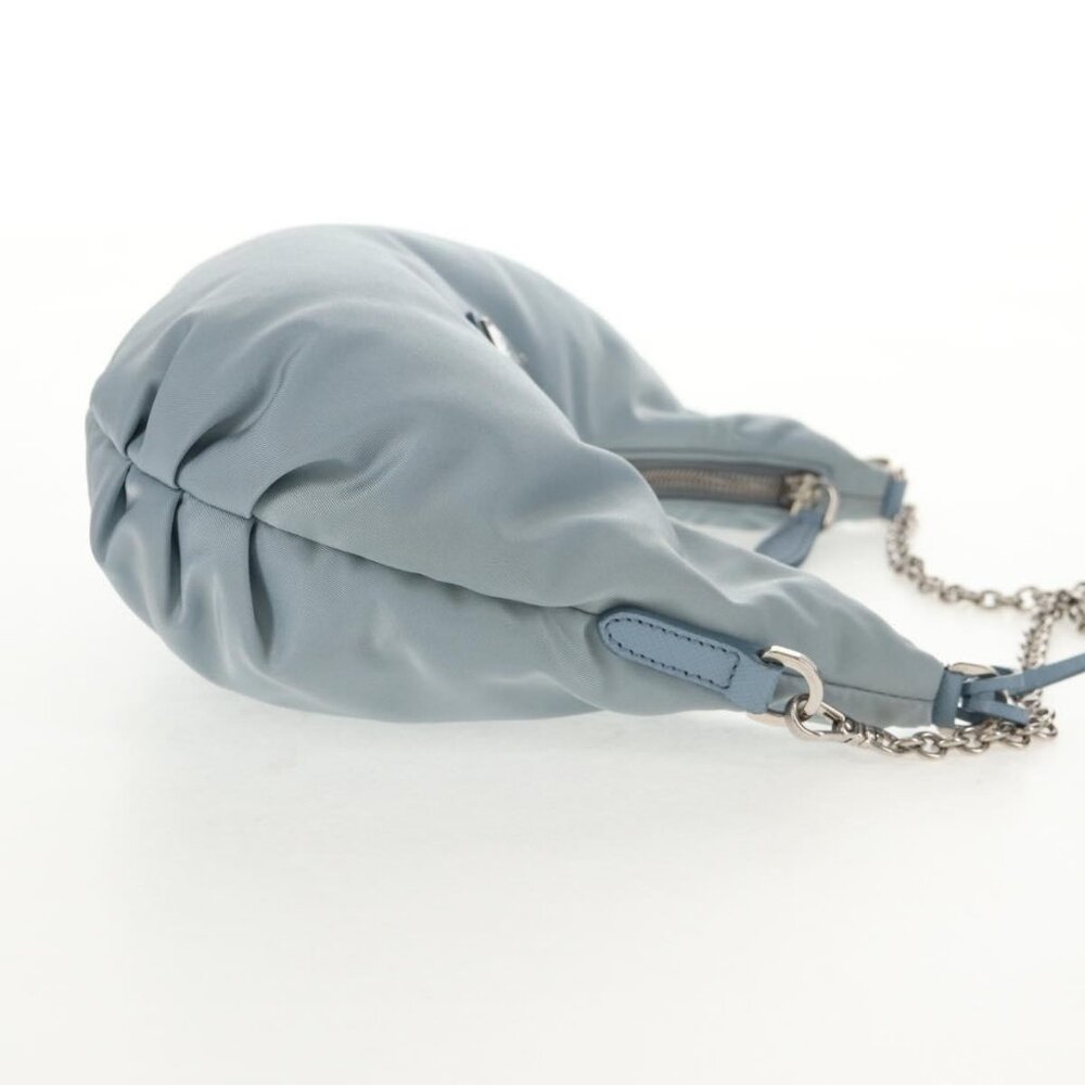 PRADA Chain Shoulder Bag Nylon Light Blue Silver Auth 145974M - Picture 6 of 16